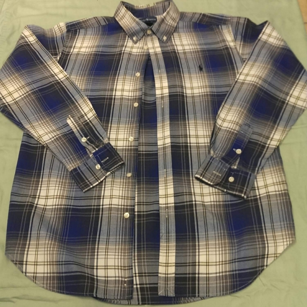 Polo Ralph Lauren Plaid Cotton Oxford Shirt- Boys 18/20- Men's Small